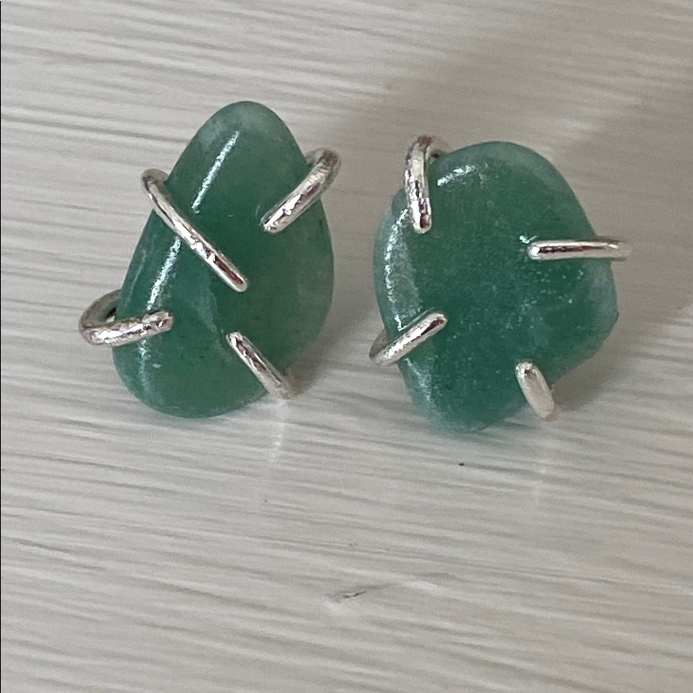 Natural Aventurine Quartz 925 Sterling Silver Earrings Handmade